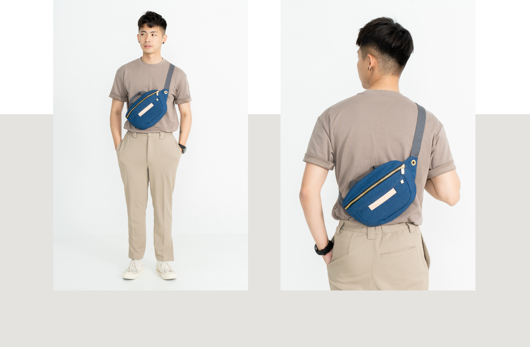 satana Soldier 趣遊走走斜背胸包 海軍藍色 SOS3080-225 男生兩用形象照