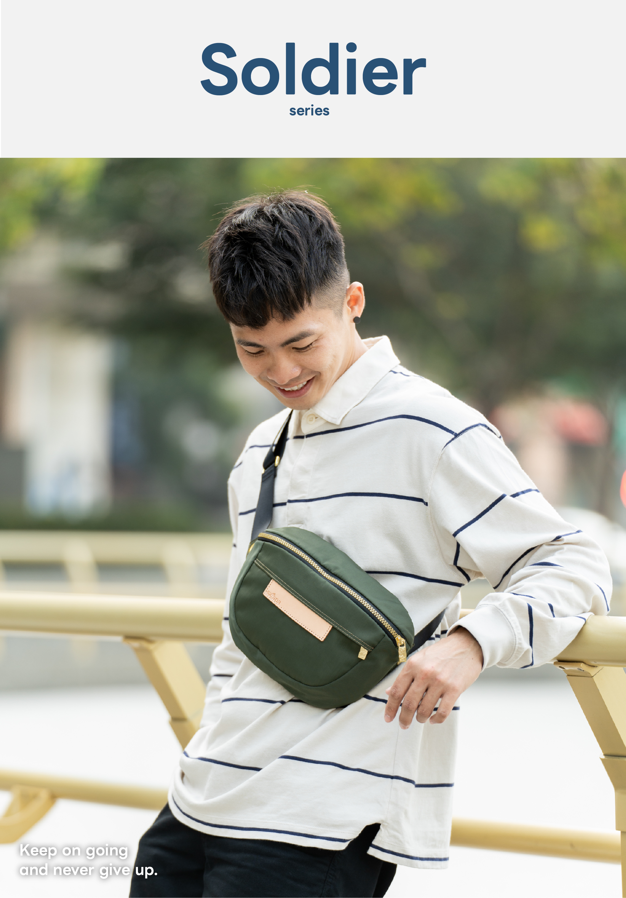 satana Soldier 趣遊走走斜背胸包 軍綠色 SOS3080-324 男生形象照
