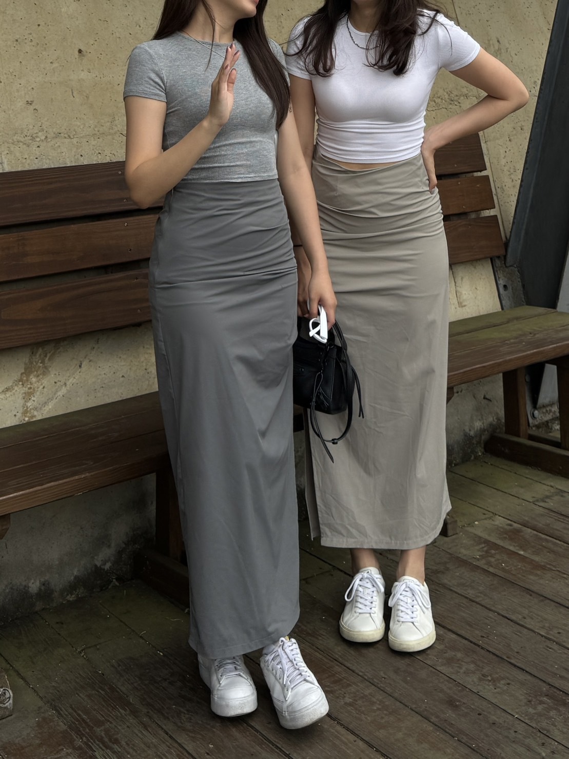 歐美褶皺開衩長裙(3色)