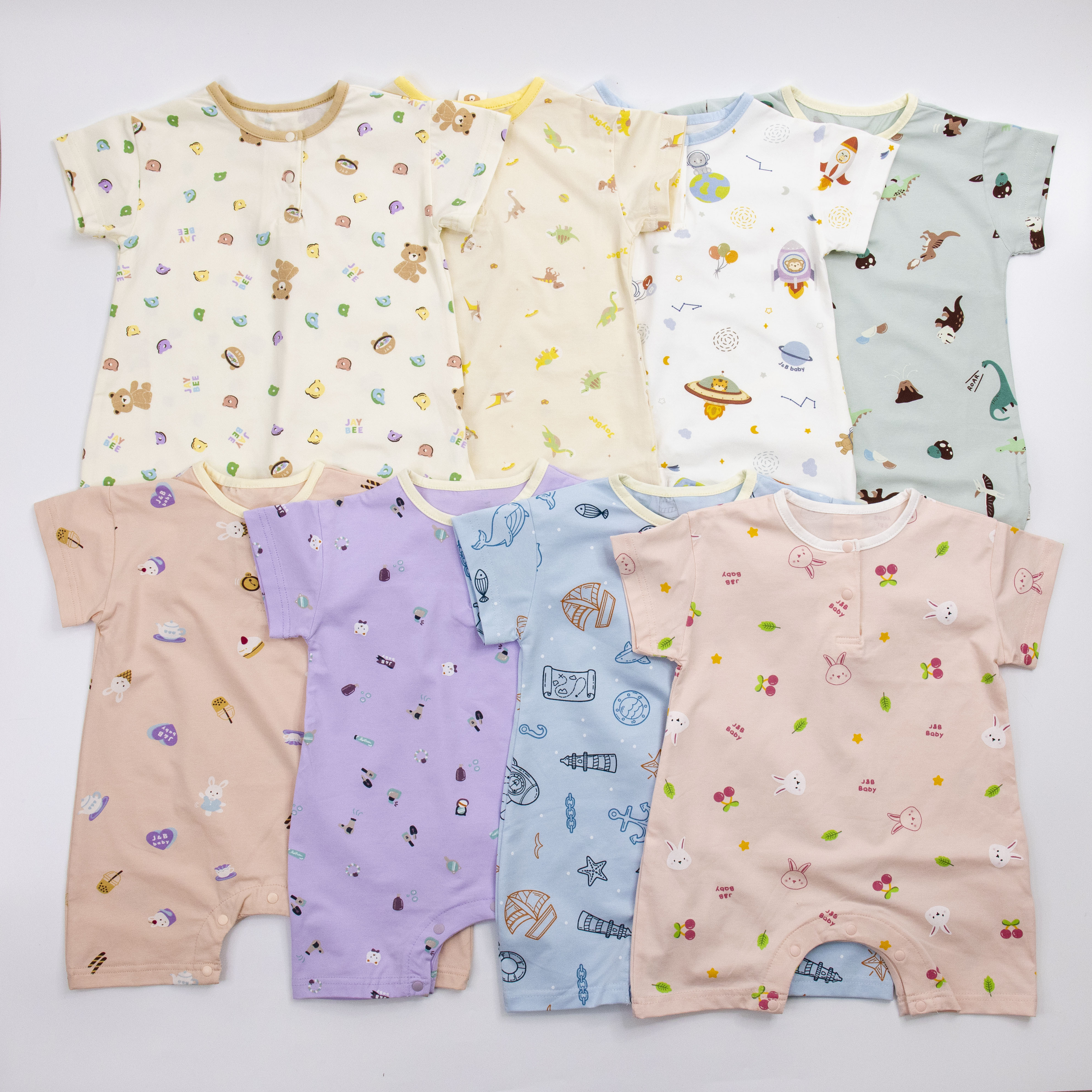 【JB1040】櫻桃兔兔。霜柔棉短袖爬服/連身衣