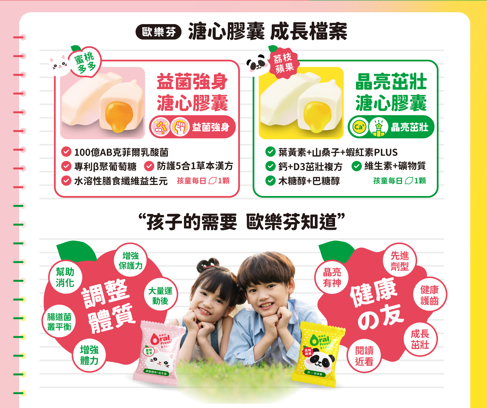 晶亮茁壯補充葉黃素，益菌強身補充益生菌