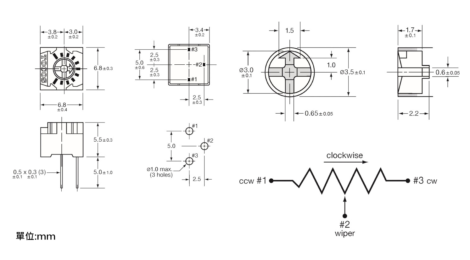 SVR,藍色方型,精密單轉可調電阻,尺寸規格