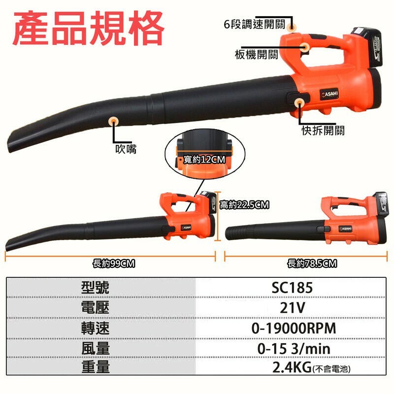 附發票｜SC185吹葉機｜21V 鋰電 無刷 可調速 六段速 鼓風機吹風機 吹塵落葉 通牧田電池