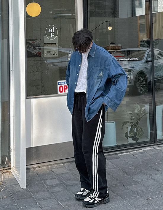 煙色損壞水洗牛仔襯衫