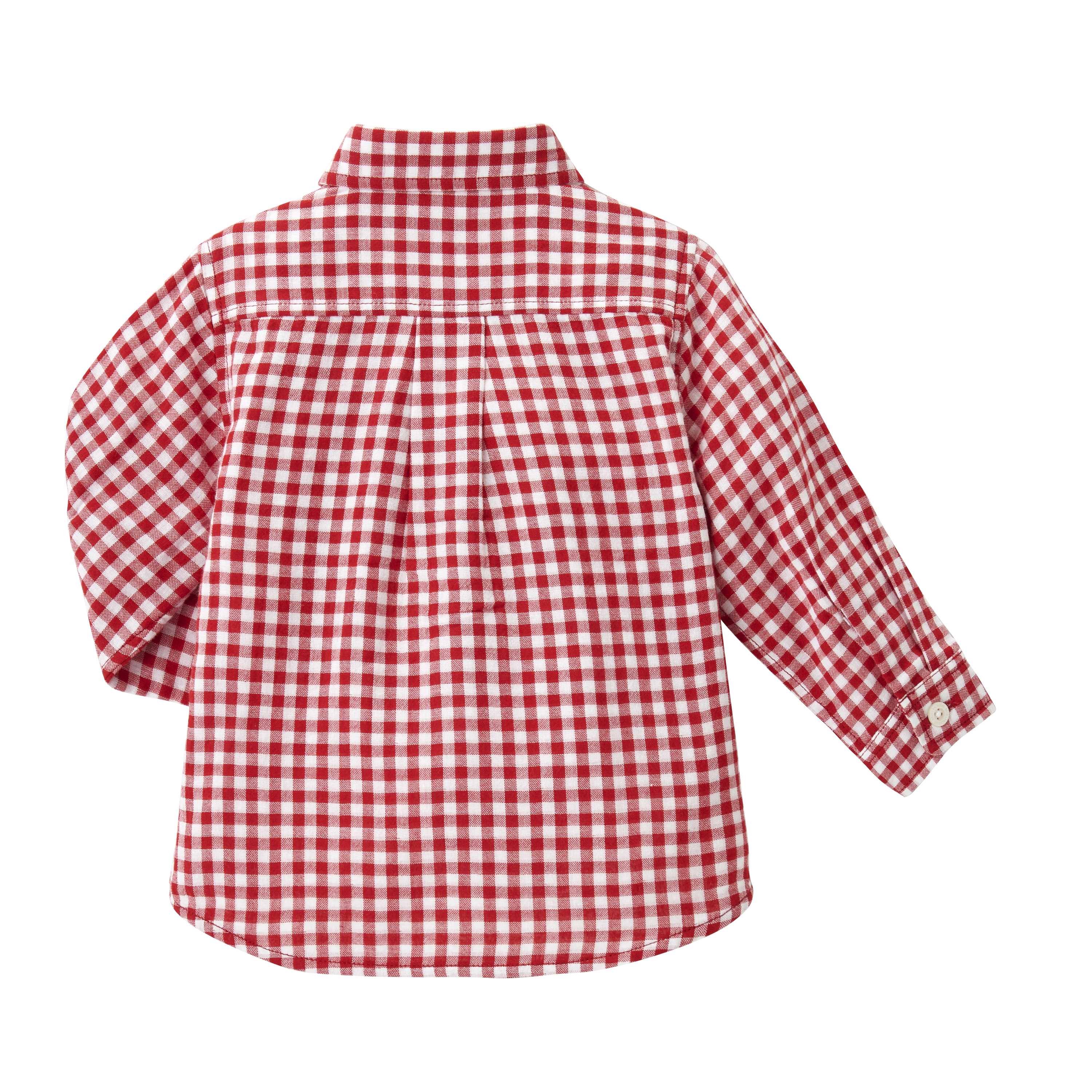 格子長袖襯衫-紅