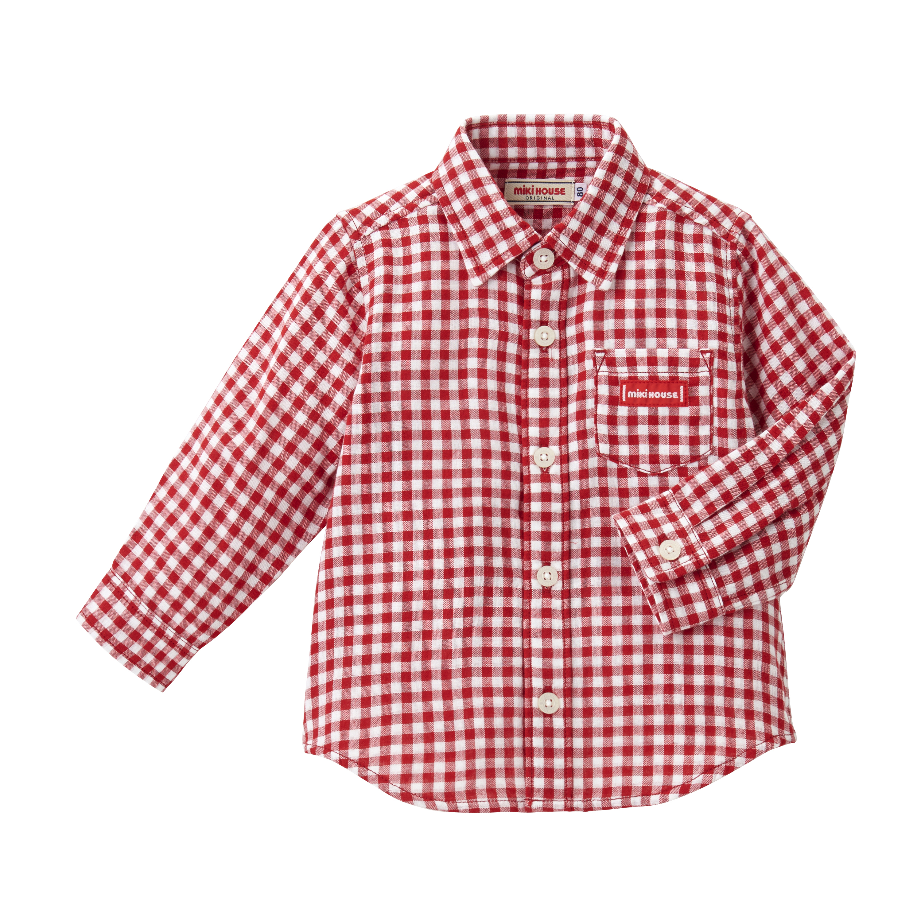 格子長袖襯衫-紅