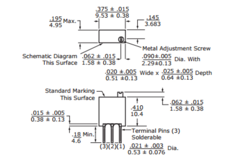 BI SVR 方型上調 精密可調電阻,尺寸規格