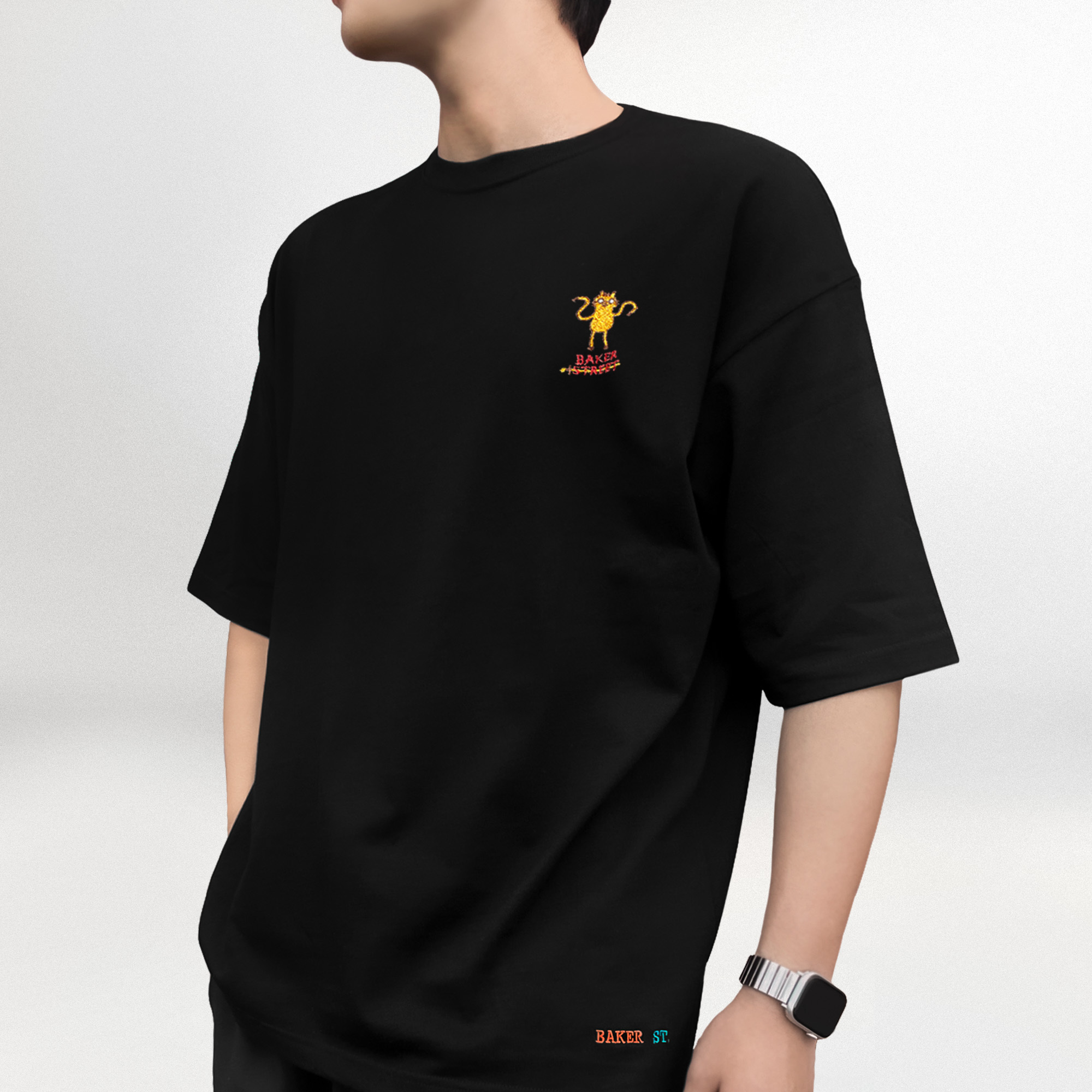 Embroidery-酷駝老皮 刺繡  寬版落肩  短T