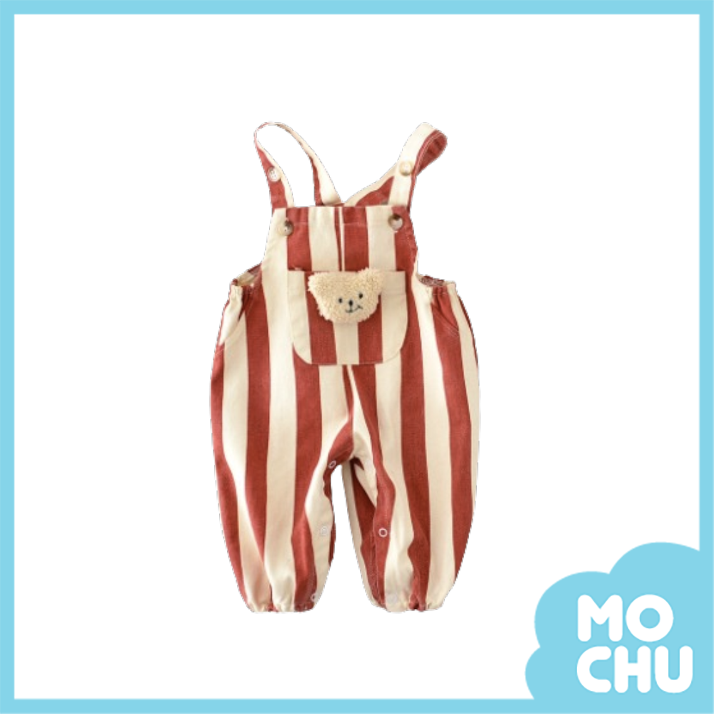 微笑熊紅條紋背帶褲