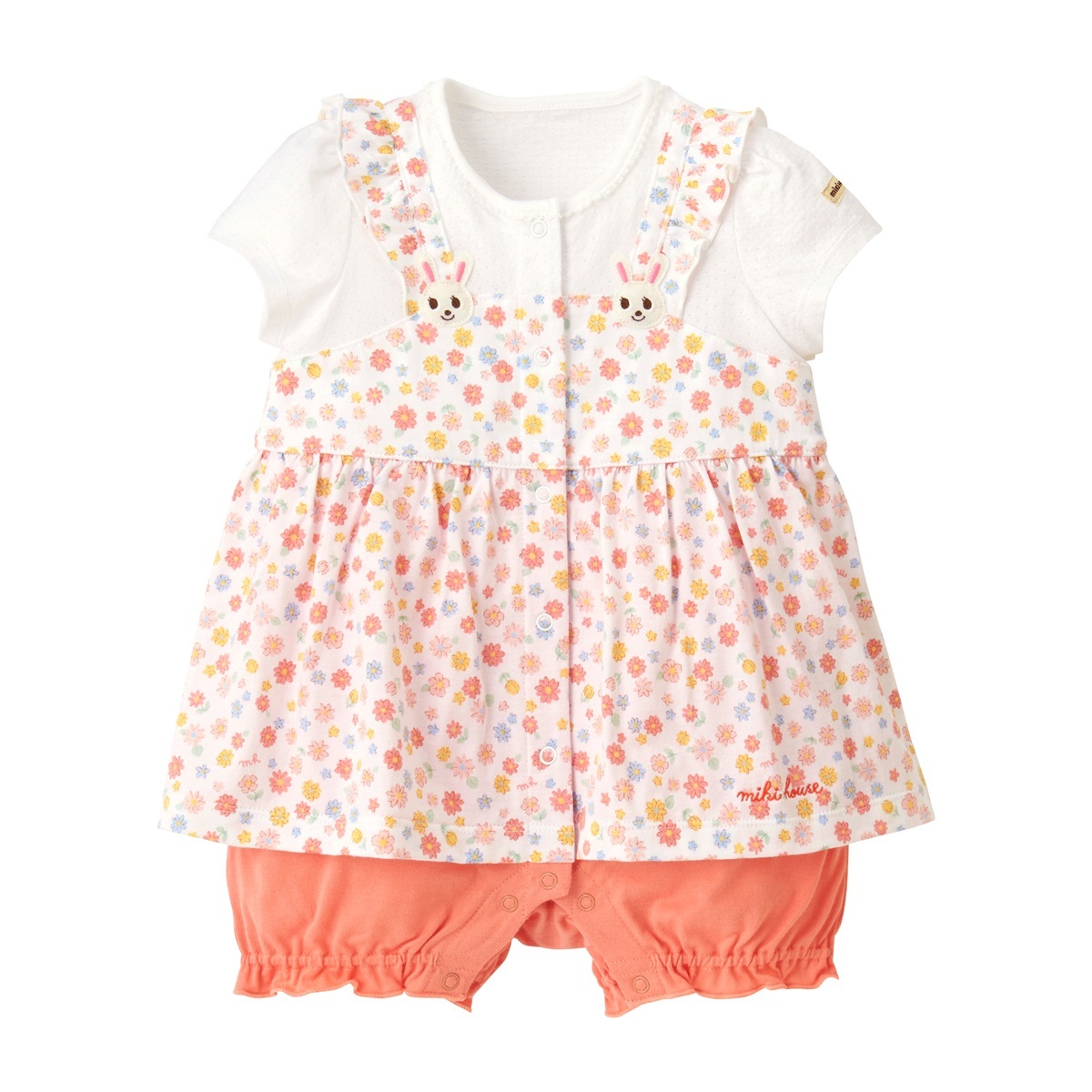 舞颯兔碎花短袖連身衣-橙