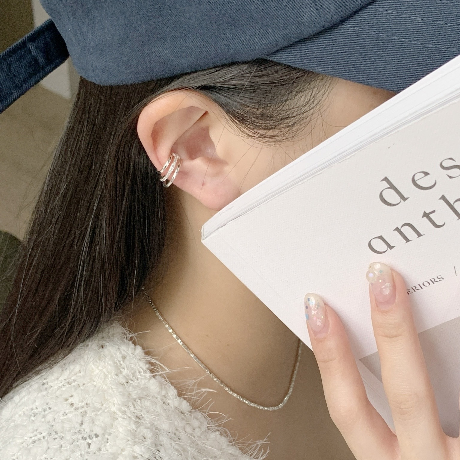 三環鋯石耳骨夾