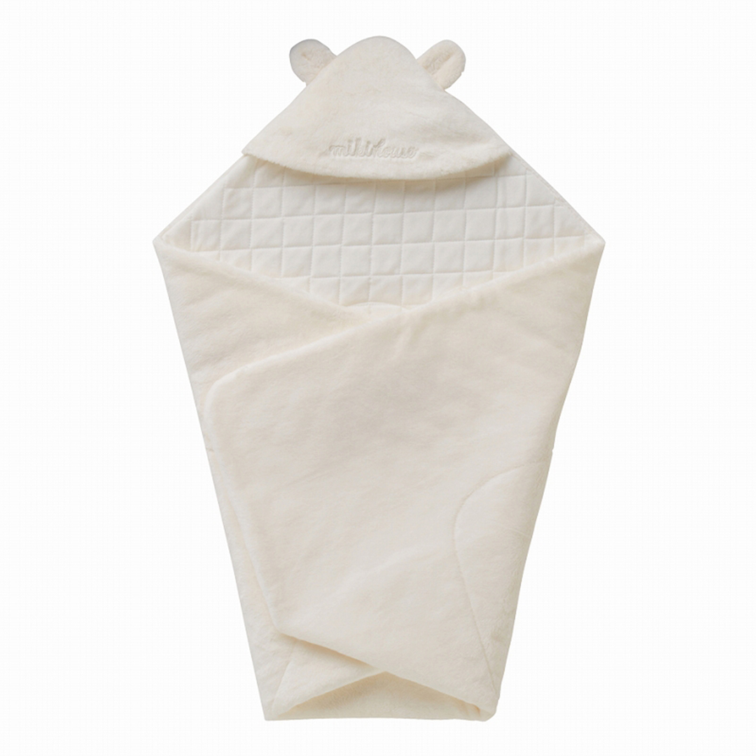 極細絨保暖耳朵造型抱被-白