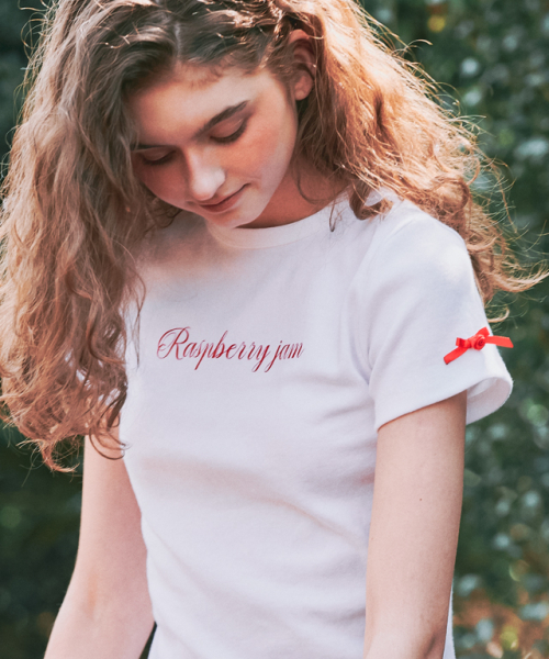 RONRON ROSE RIBBON POINT SLIM CROP T SHIRT