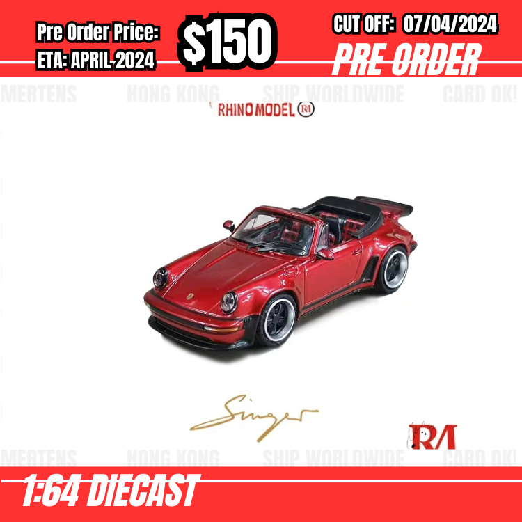 RS-$150  * Rhino Model * 1:64 Singer Turbo Study 930 Cabriolet Red [OD02/04]