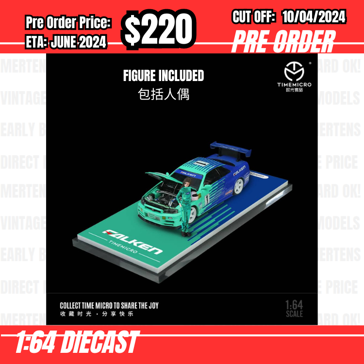 RS-$220  * Time Micro * 1:64 Nissan Skyline GTR R34 Falken w/figure [OD02/04]