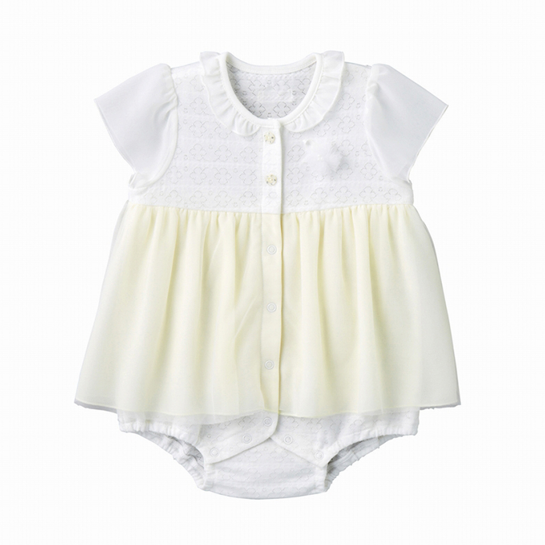 雪紡邊薄紗裙短袖連身衣-白