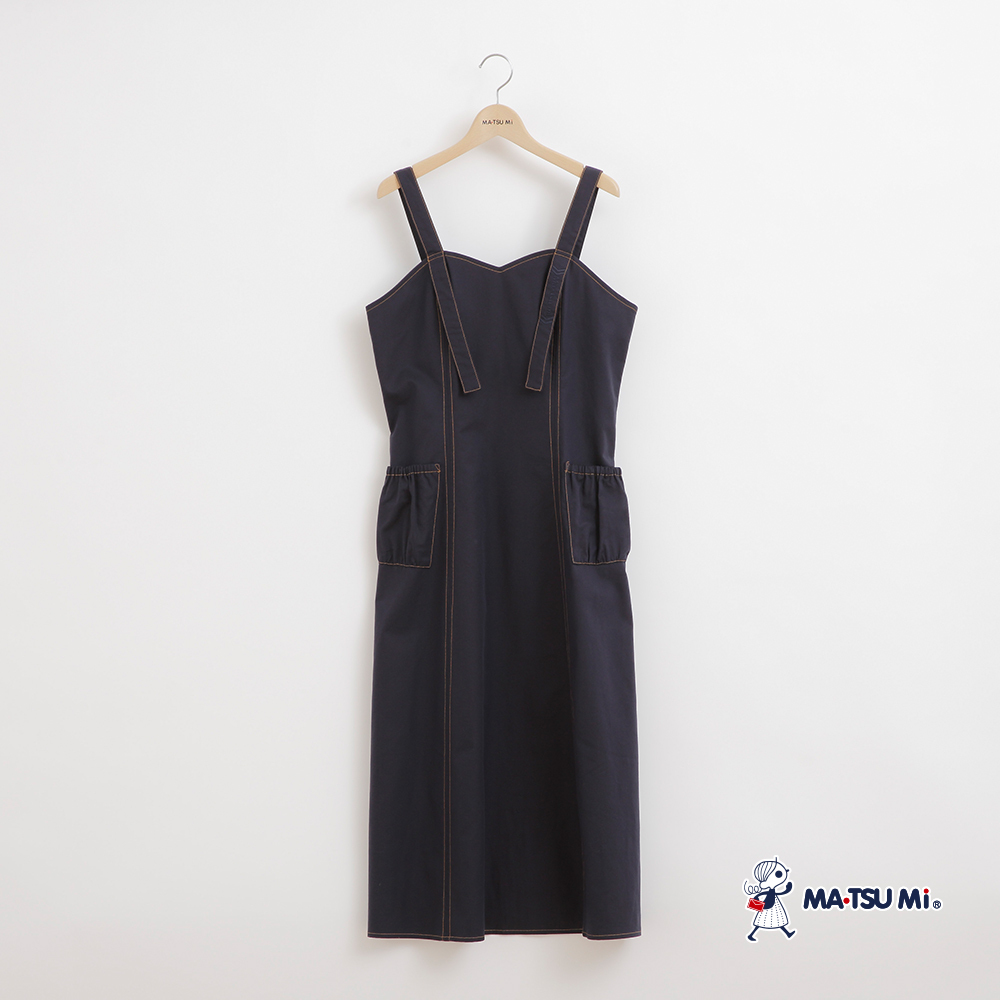 MA‧TSU Mi 休閒吊帶造型口袋長洋裝(卡.深藍)
