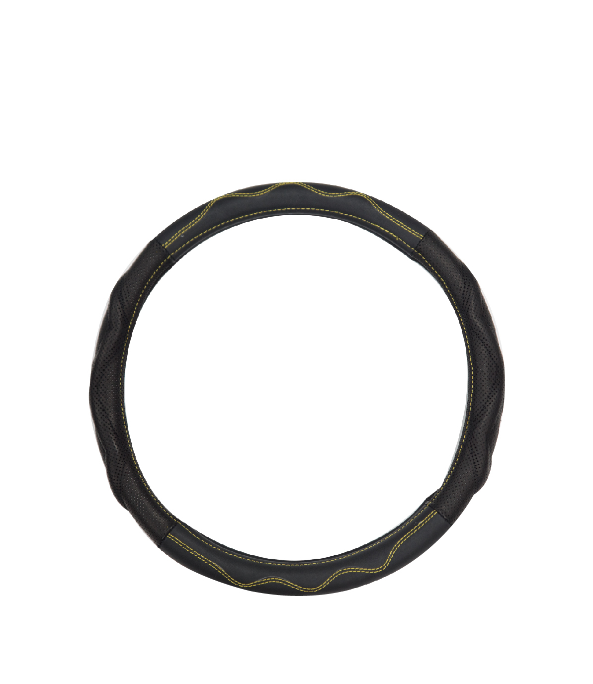 【TW-307Y】握感加強透氣牛皮(黃線) 方向盤套 方向盤保護套 防滑 舒適 尺寸:S/M