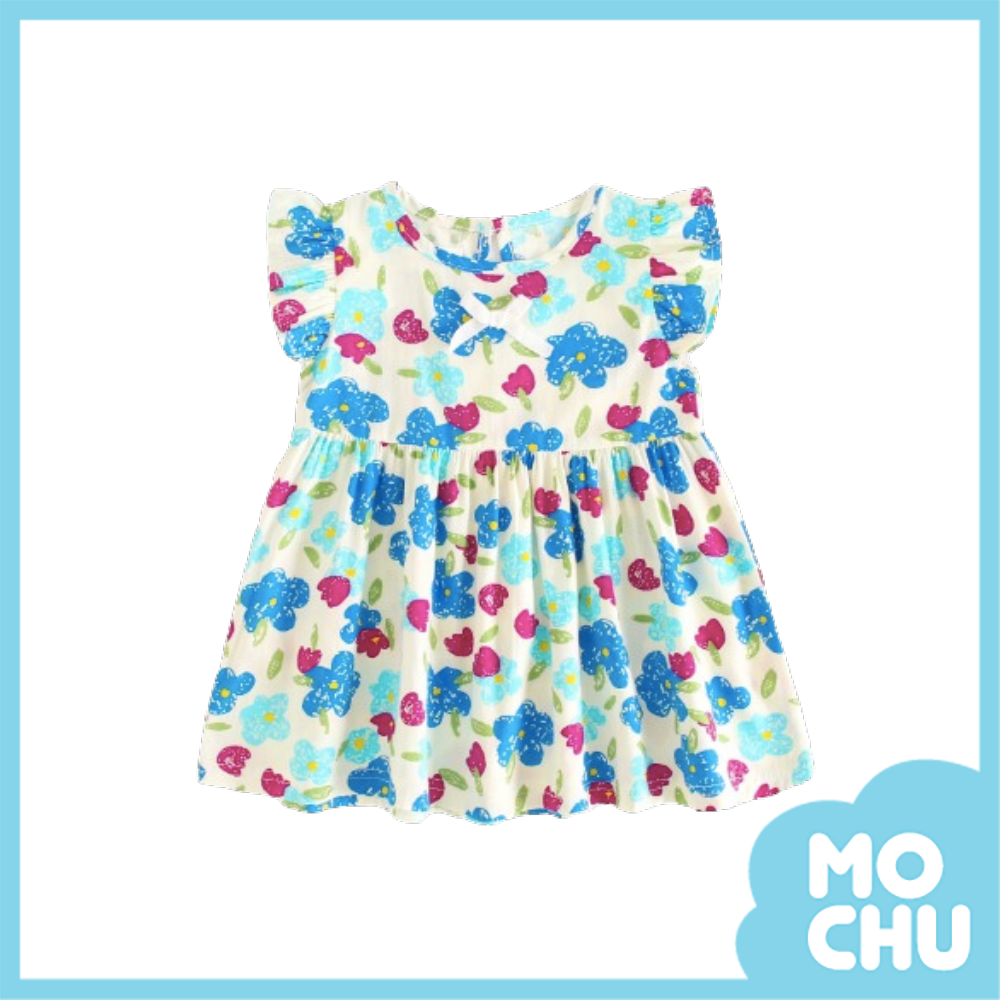 彩繪大花花飛袖連衣裙(二色）