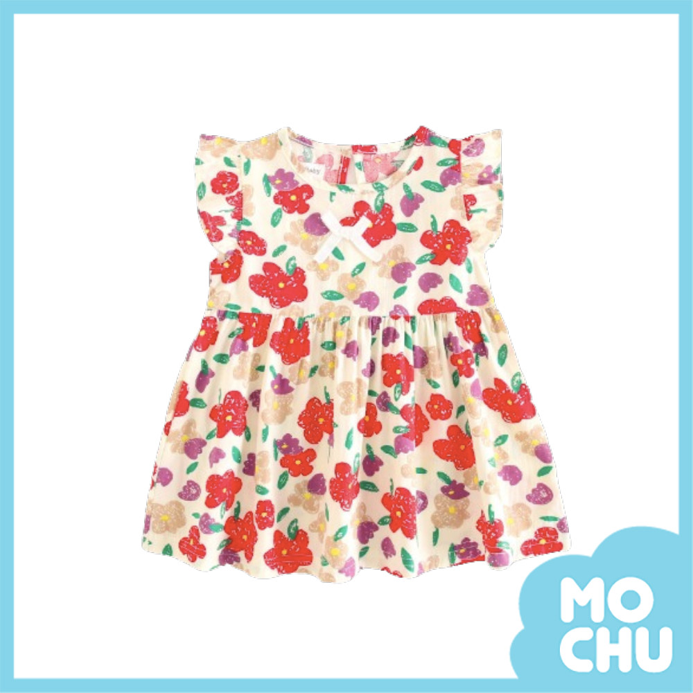 彩繪大花花飛袖連衣裙(二色）