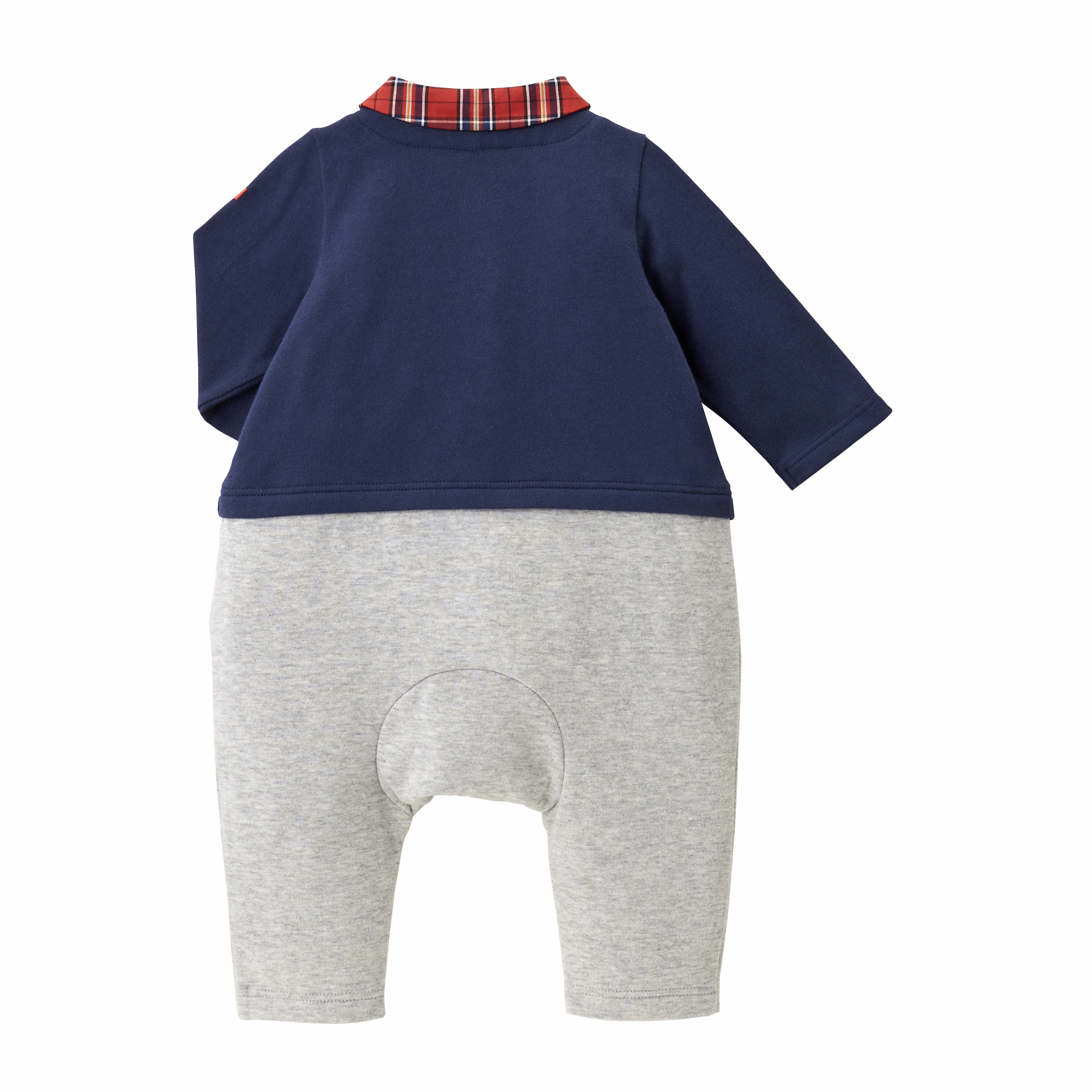 MIKI HOUSE BEAR開襟衫造型長袖連身衣-藏藍