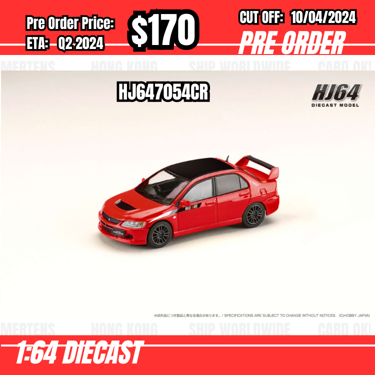 RS-$170  * Hobby Japan * 1:64 MITSUBISHI LANCER EVOLUTION 9 MR GSR JDM Customized Version with Engine Display Model RED HJ647054CR [OD02/04]
