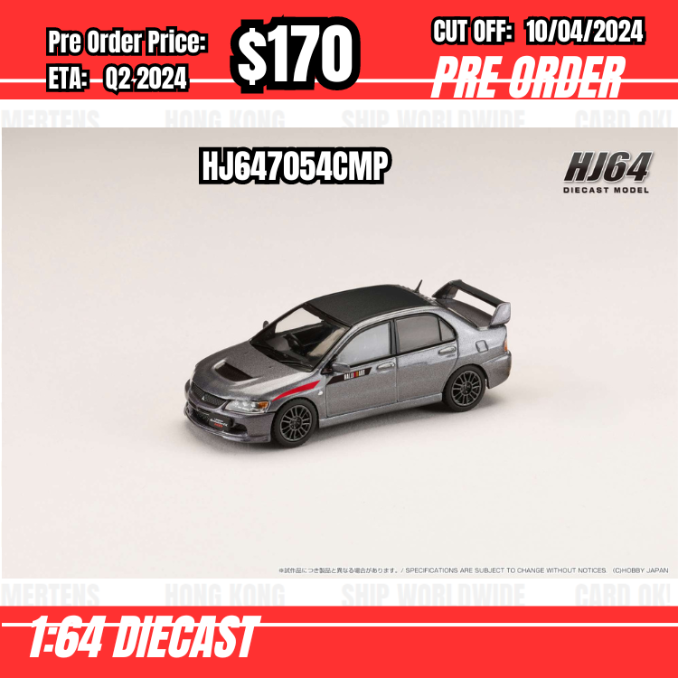 RS-$170  * Hobby Japan * 1:64 MITSUBISHI LANCER EVOLUTION 9 MR GSR JDM Customized Version with Engine Display Model GRAY MICA HJ647054CMP [OD02/04]