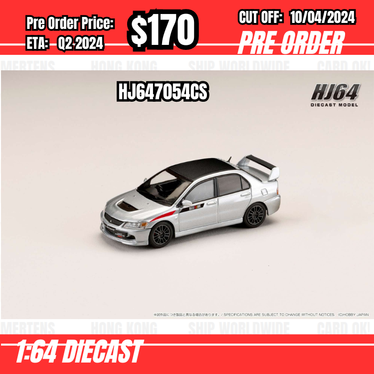 RS-$170  * Hobby Japan * 1:64 MITSUBISHI LANCER EVOLUTION 9 MR GSR JDM Customized Version with Engine Display Model SILVEr METALLIC HJ647054CS [OD02/04]