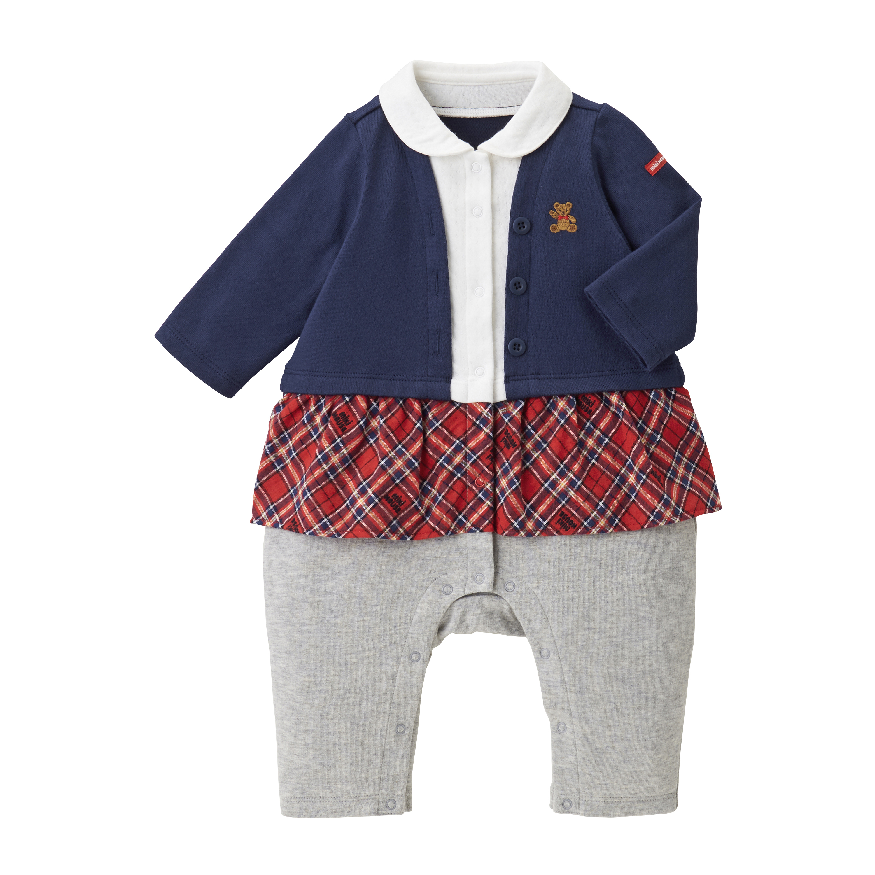 MIKI HOUSE BEAR開襟衫造型長袖連身衣-藏藍