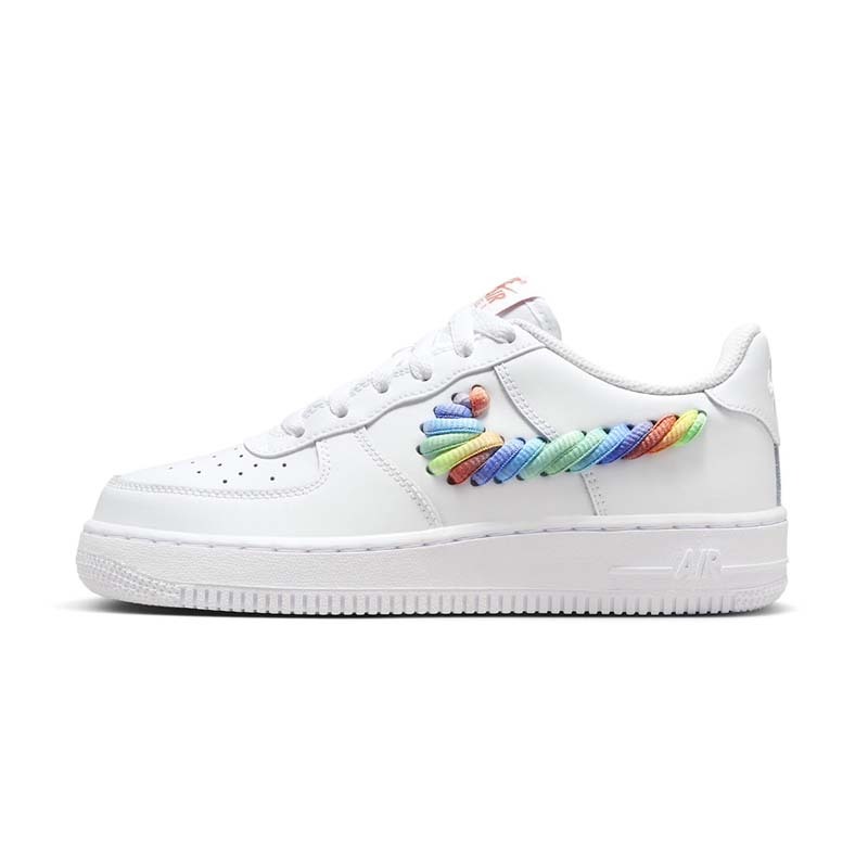 NIKE AIR FORCE 1 LOW GS "Rainbow Swoosh" 彩虹麻花捲 編織 白 休閒鞋 大童 女鞋 FQ4948-100 [台灣現貨]
