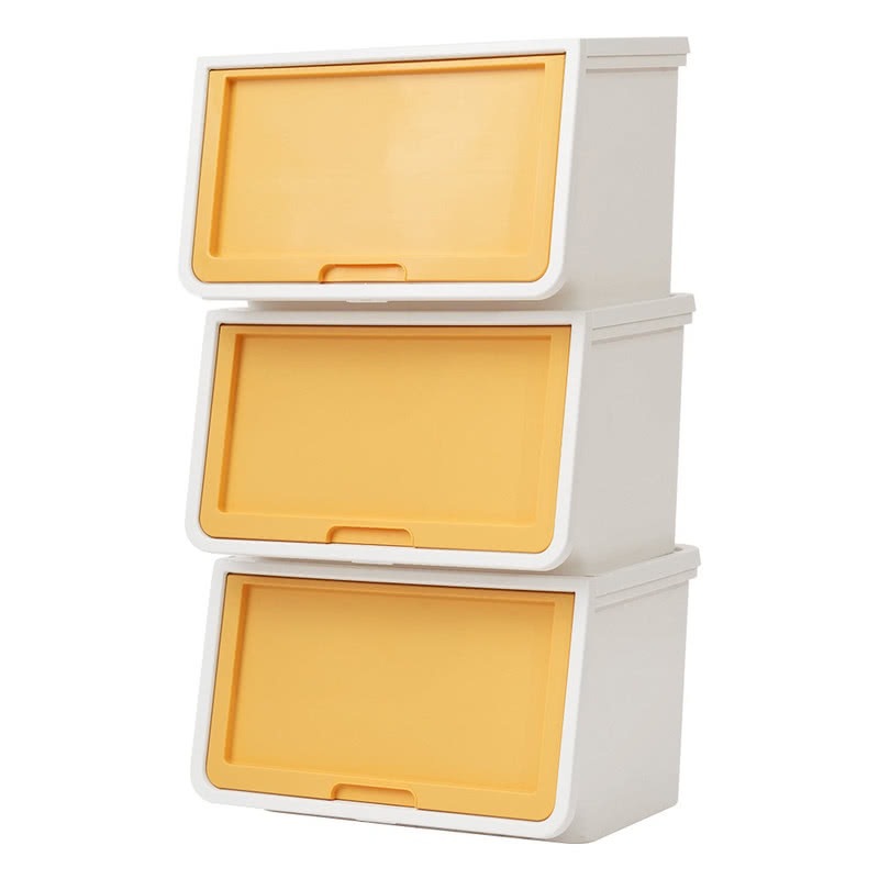 IRIS前開式收納箱-L 白黃 (3個裝,5kg)