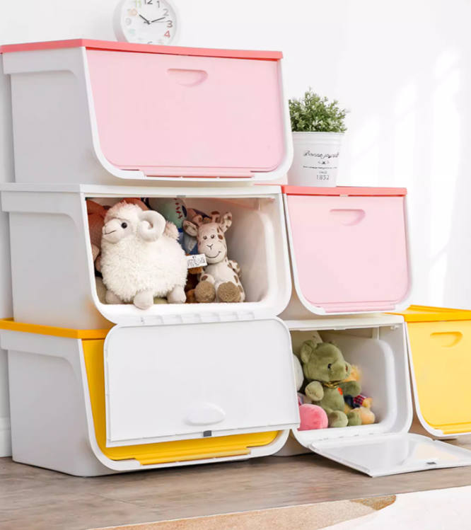 IRIS前開式收納箱-L 白黃 (3個裝,5kg)