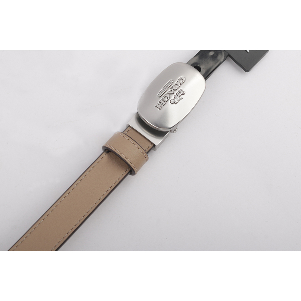 【COACH】Eliza 銀頭橢圓標誌小牛皮寬1.8cm皮帶(奶茶色/紅木色) CP366 SVWSV