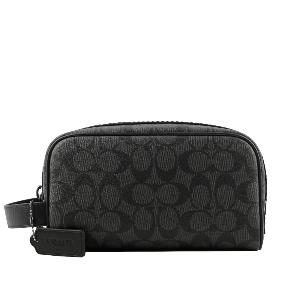 【COACH】塗層帆布及牛皮拉鍊萬用包/手拿包/旅行包