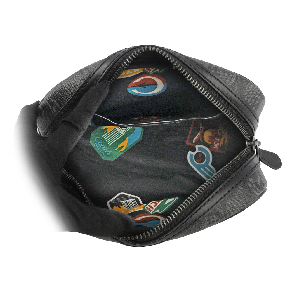 【COACH】塗層帆布及牛皮拉鍊萬用包/手拿包/旅行包(炭灰色) 2515 QBMI5