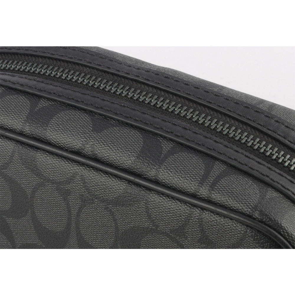 【COACH】塗層帆布及牛皮拉鍊萬用包/手拿包/旅行包(炭灰色) 2515 QBMI5