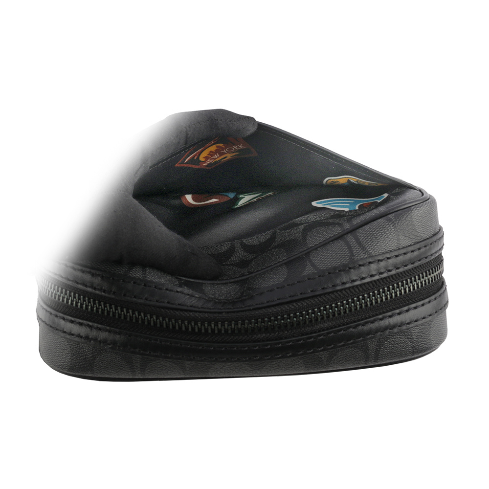 【COACH】塗層帆布及牛皮拉鍊萬用包/手拿包/旅行包(炭灰色) 2515 QBMI5