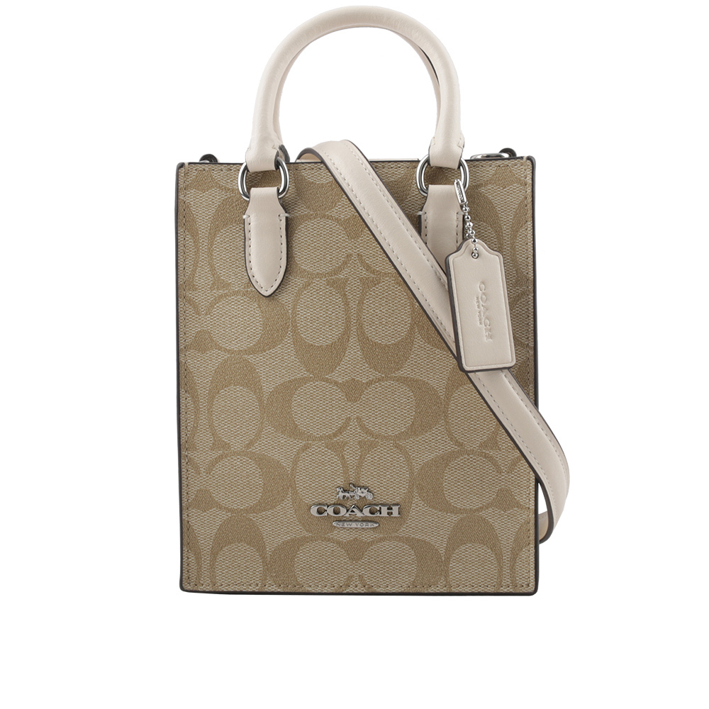 【COACH】CC Logo 塗層帆布迷你二用琴譜包(淺卡其/白色) CJ494 SIGHA