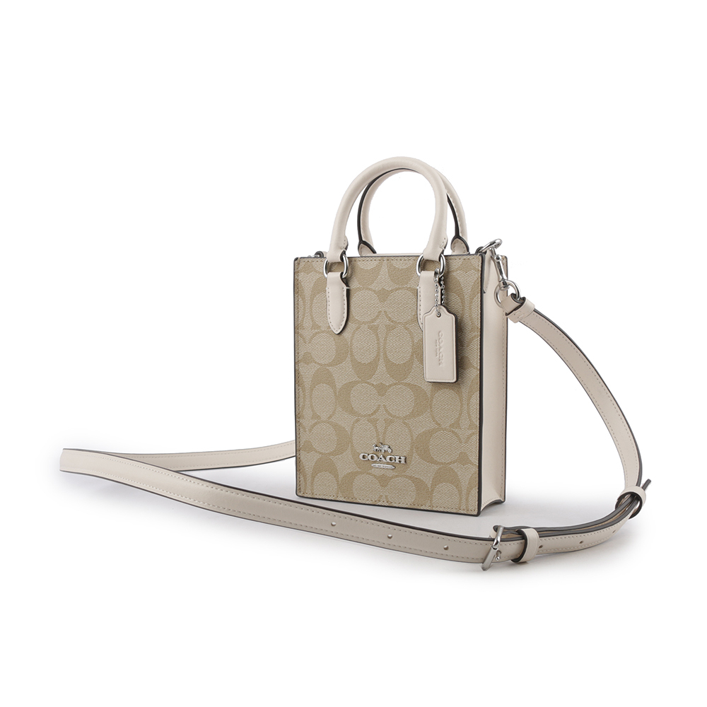 【COACH】CC Logo 塗層帆布迷你二用琴譜包(淺卡其/白色) CJ494 SIGHA