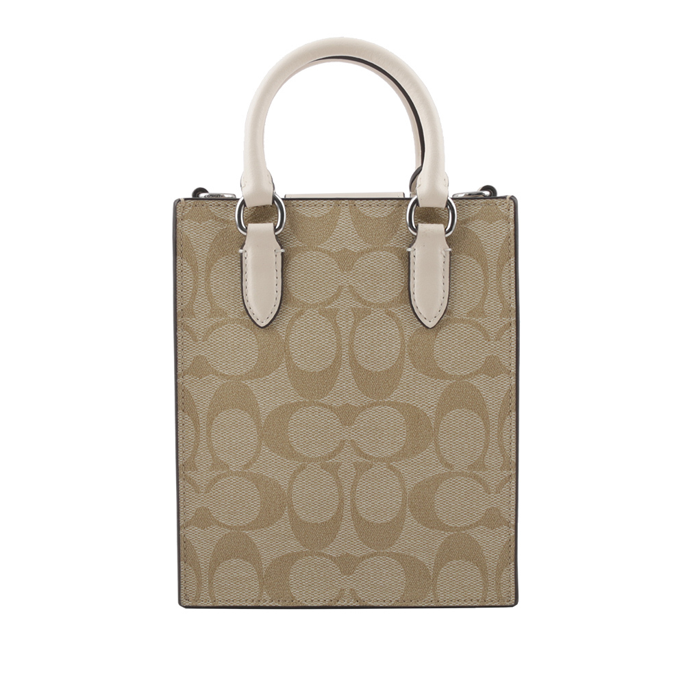 【COACH】CC Logo 塗層帆布迷你二用琴譜包(淺卡其/白色) CJ494 SIGHA