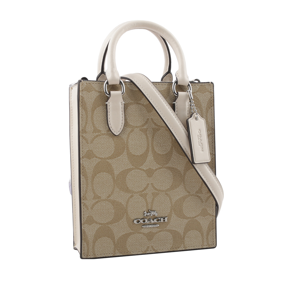 【COACH】CC Logo 塗層帆布迷你二用琴譜包(淺卡其/白色) CJ494 SIGHA