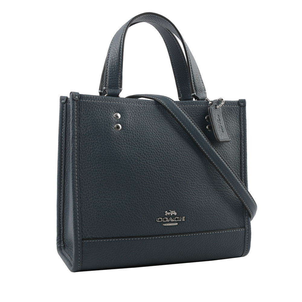 【COACH】Dempsey Tote 22 銀字荔枝皮革二用托特包