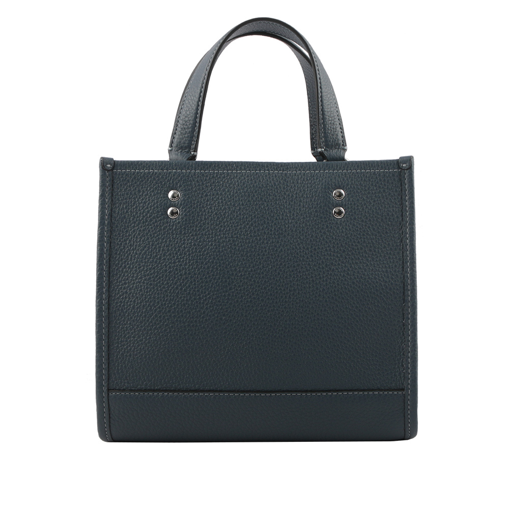 【COACH】Dempsey Tote 22 銀字荔枝皮革二用托特包(單寧藍) CO971 SVDE
