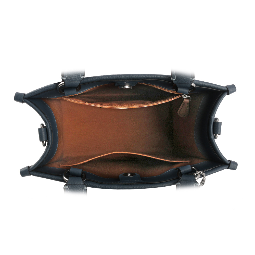 【COACH】Dempsey Tote 22 銀字荔枝皮革二用托特包(單寧藍) CO971 SVDE