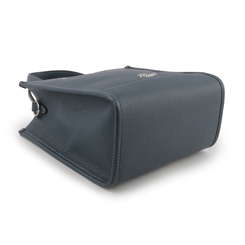 【COACH】Dempsey Tote 22 銀字荔枝皮革二用托特包(單寧藍) CO971 SVDE