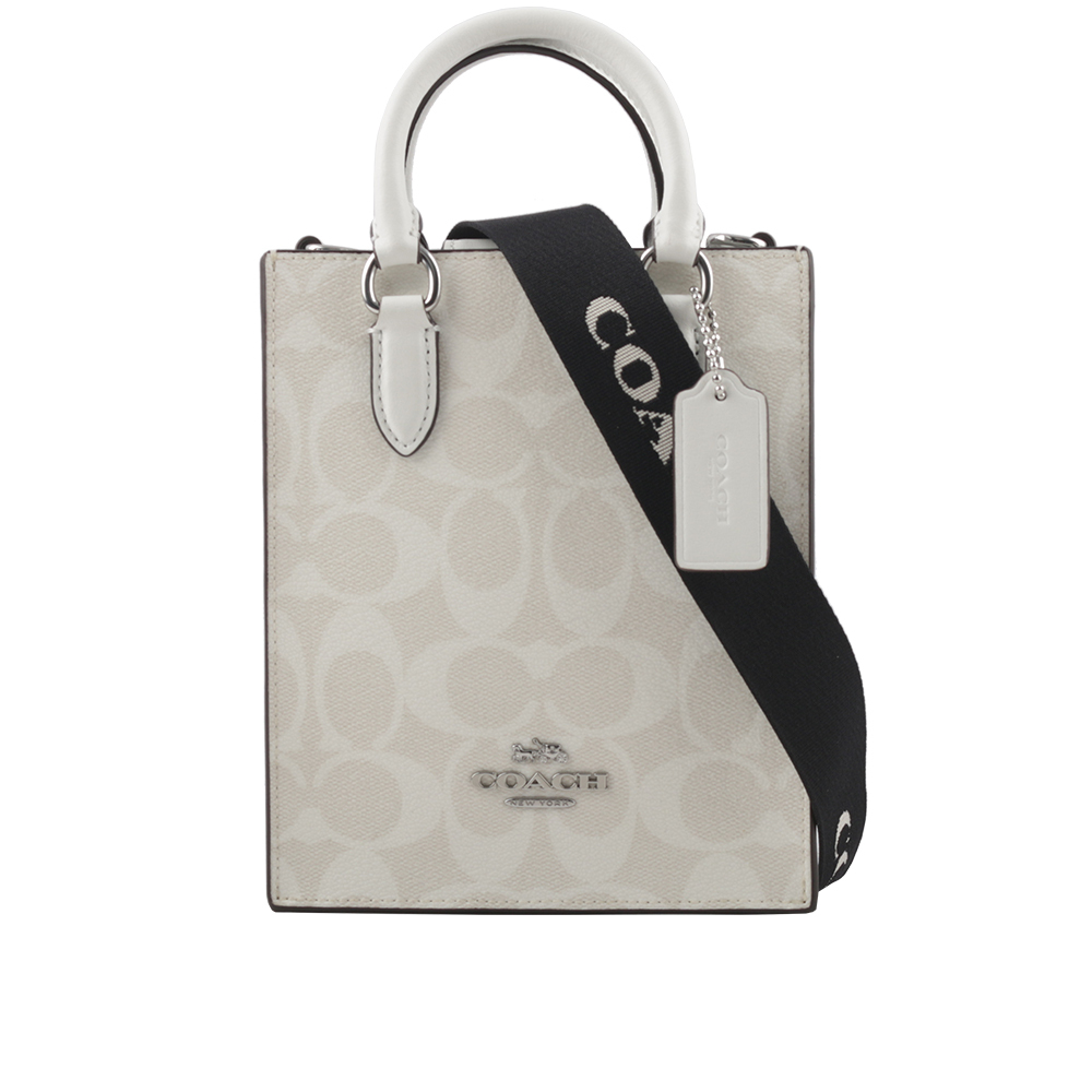 【COACH】銀字刺繡背帶塗層帆布迷你二用琴譜包(冰川白) CP011 SVVS5