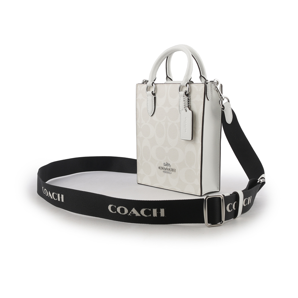 【COACH】銀字刺繡背帶塗層帆布迷你二用琴譜包(冰川白) CP011 SVVS5