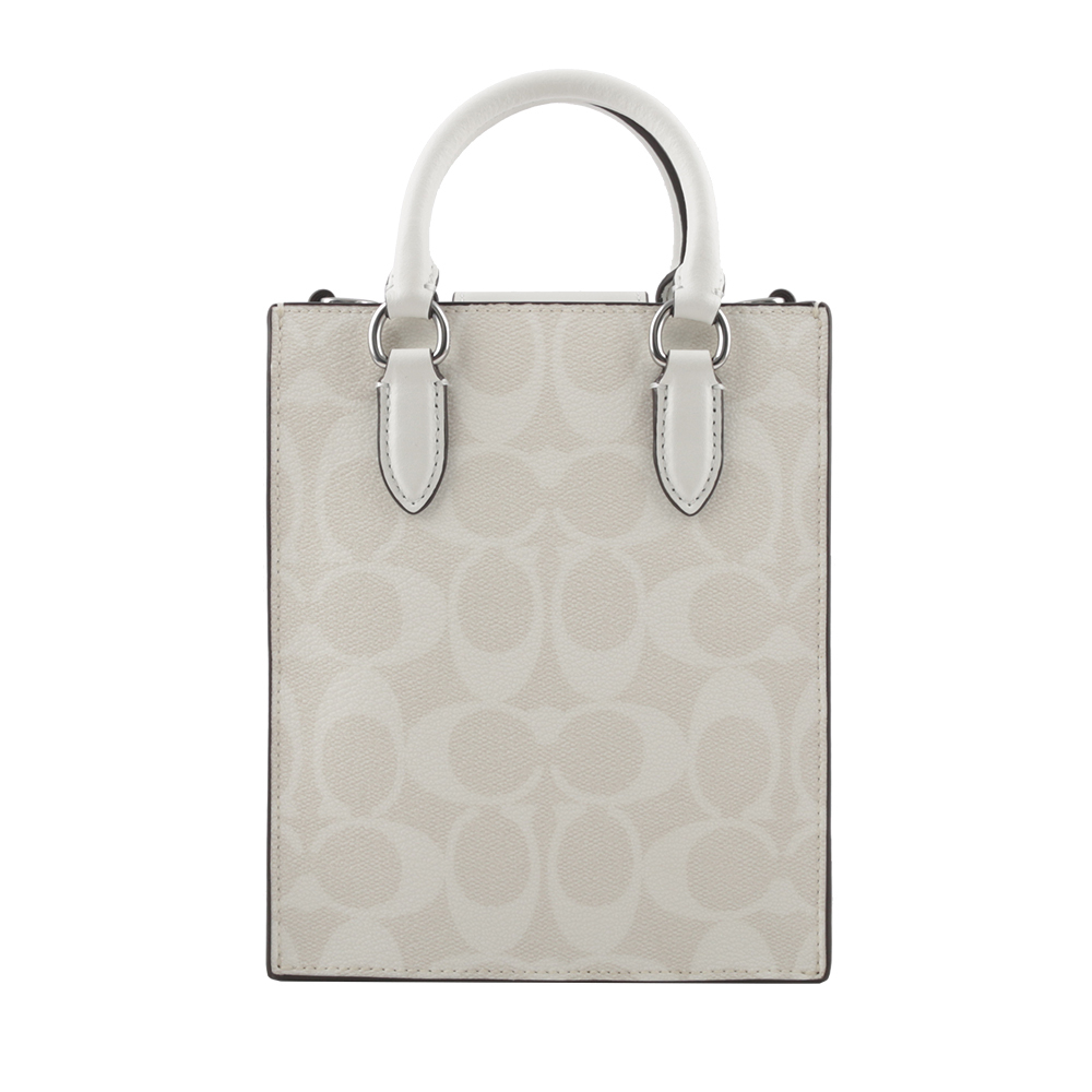 【COACH】銀字刺繡背帶塗層帆布迷你二用琴譜包(冰川白) CP011 SVVS5