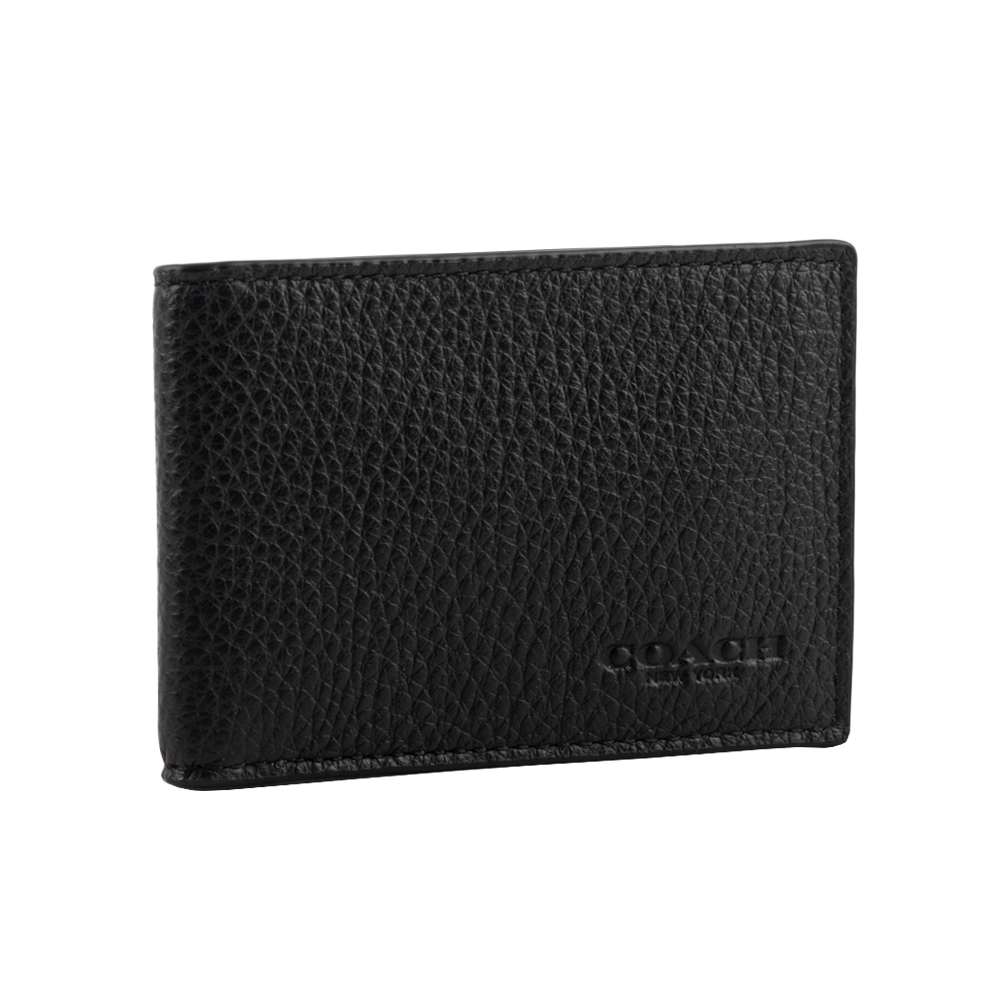 【COACH】Logo 壓印荔枝皮革對開證件照短夾