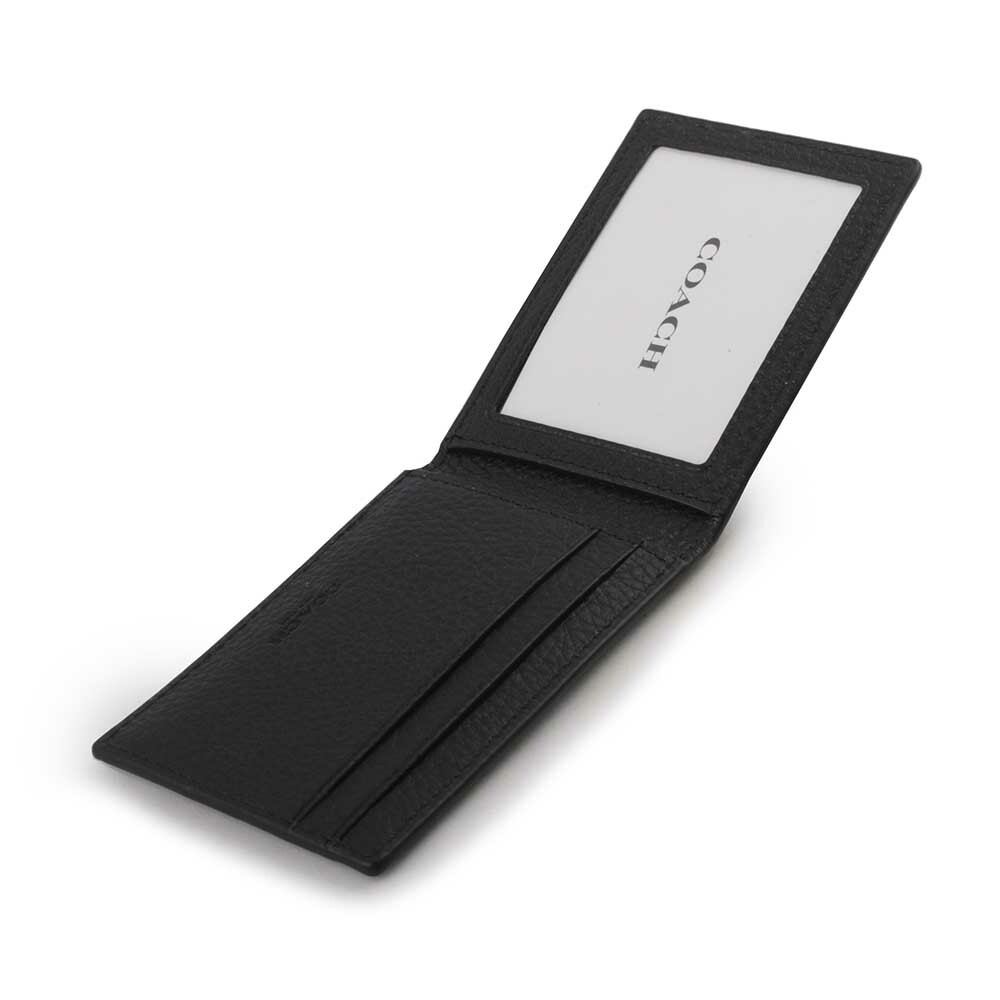 【COACH】Logo 壓印荔枝皮革對開證件照短夾(黑色) CM167 QBBK